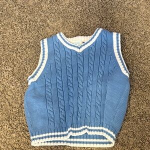 The Children's Place Blue Cable Knit Sweater Vest with White Trim